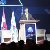 Arnold Schwarzenegger, Chair, R20 Regions of Climate Action, at the summit in 2018 © R20 AUSTRIAN WORLD SUMMT 